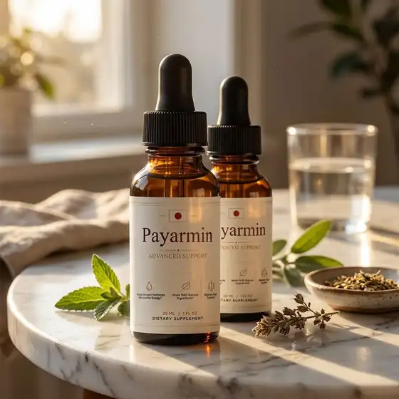 Two Payarmin dropper bottles on a marble table