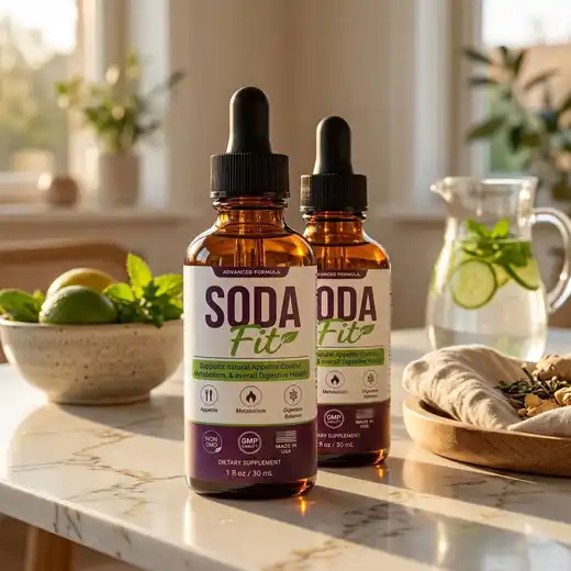 SodaFit dropper bottles on a kitchen counter